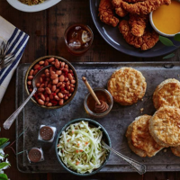 chicken supremes biscuits coleslaw and beans